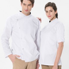 SKO-150 화이트 슬립 스넵단추 조리복 (긴팔/반팔겸용)