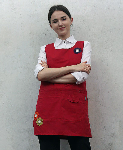 SAP-380 빨강 코사지 원피스앞치마