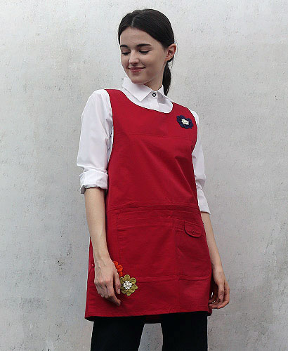 SAP-380 빨강 코사지 원피스앞치마