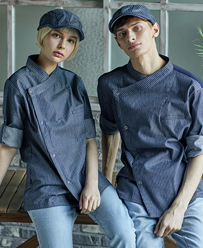 SKO-156-2 네이비 슬립 스트라이프   (칠부겸용 롤업소매)