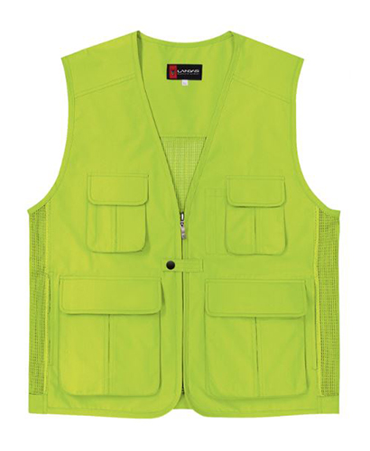 SCJ-LD320 V넥 형광연두 뒤망사 조끼