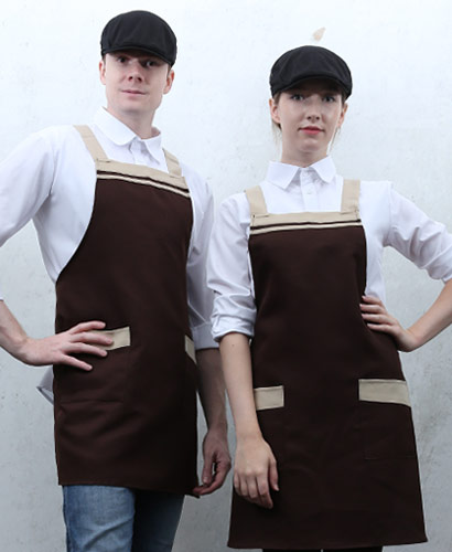 SAP-31 커피 가슴 두줄 배색 앞치마