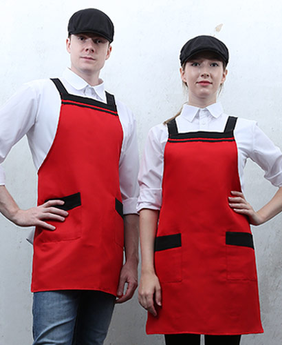 SAP-32 레드 가슴 두줄 배색 앞치마