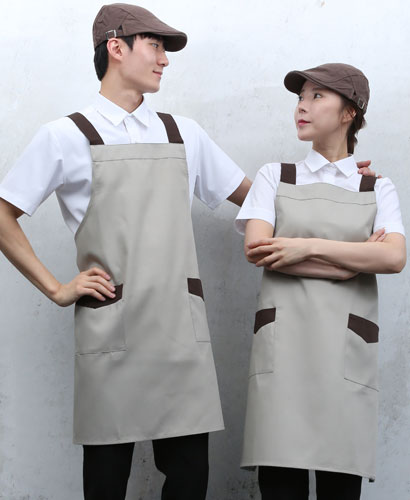 SAP-740  베이지/커피 배색 앞치마  (면혼방)