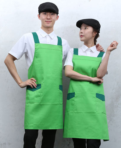 SAP-736 연두 어깨끈 배색 앞치마ㅡㅡㅡ ◐면혼방◑