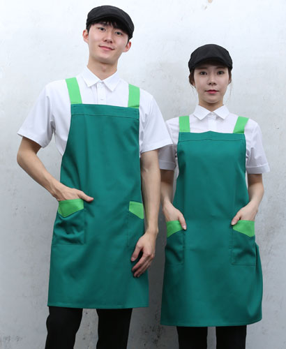 SAP-731 초록 어깨끈 배색 앞치마 ㅡㅡ ◐ 면혼방 ◀