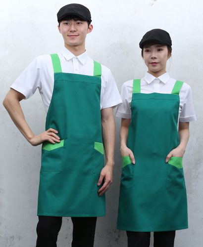 SAP-731 초록 어깨끈 배색 앞치마 ㅡㅡ ◐ 면혼방 ◀