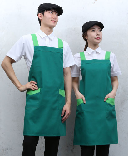 SAP-731 초록 어깨끈 배색 앞치마 ㅡㅡ ◐ 면혼방 ◀