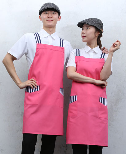 SAP-15 핑크 어깨줄지 배색 앞치마ㅡㅡ ◐면혼방◑
