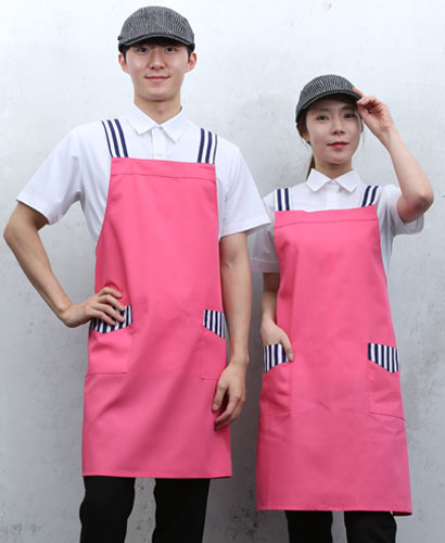 SAP-15 핑크 어깨줄지 배색 앞치마ㅡㅡ ◐면혼방◑