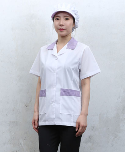 SHA-650 보라 체크카라 반팔