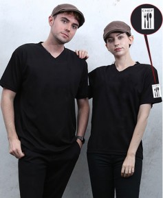 ST-6400  V넥 검정 왼팔 쉐프마크인쇄