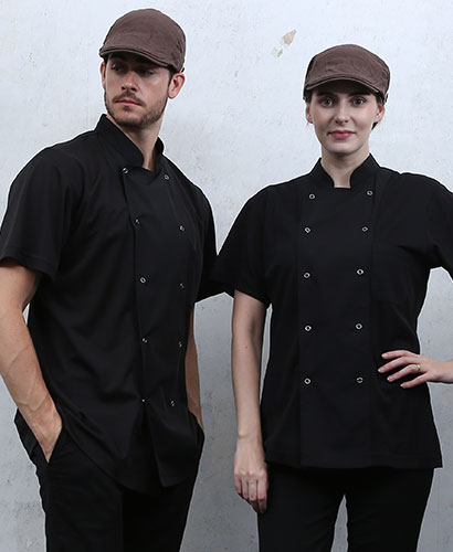 SKO-3421 블랙 투버튼 쿨매쉬 반팔 조리복