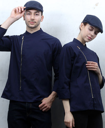 SKO-86 네이비 지퍼 슬립 기능성 쿡복-(긴팔칠부 겸용)