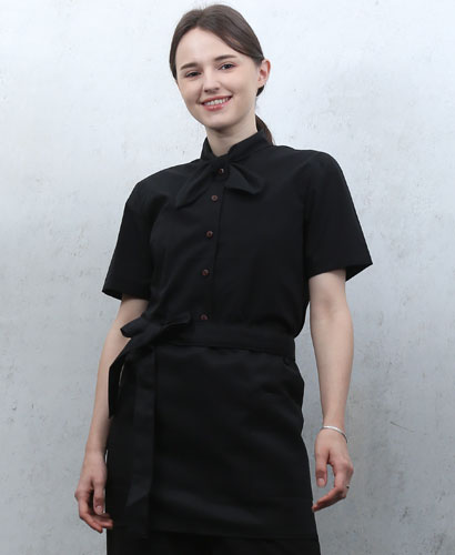 SB-511 블랙 무지 리본브라우스