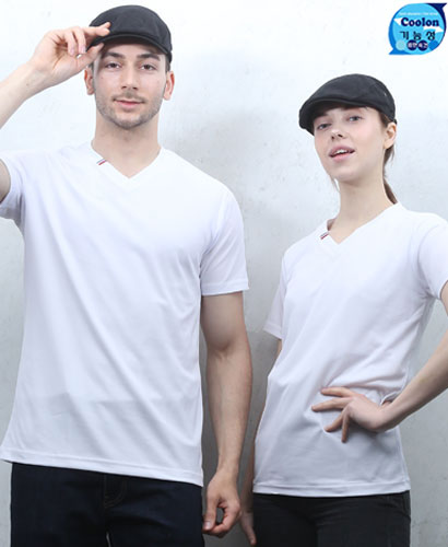 T3-43 반팔 백색  ((기능성)) V넥 고급형ㅡㅡ헤리포인트