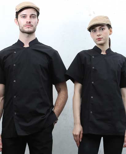 SKO-3621 블랙 원버튼 반팔 조리복