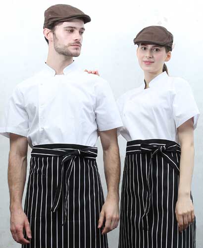 SKO-3622 흰색 원버튼 반팔 조리복