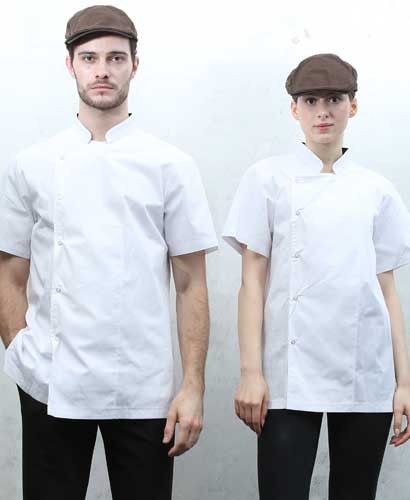 SKO-3622 흰색 원버튼 반팔 조리복