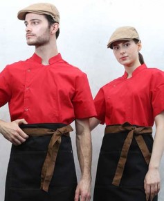 SKO-3625 적색 원버튼 반팔 조리복