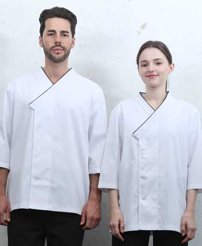 SKO-4012 화이트 브이넥카라 칠부 조리복ㅡㅡ(남여공용 사이즈)