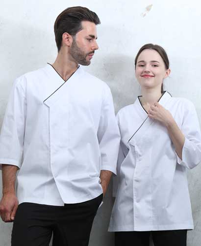 SKO-4012 화이트 브이넥카라 칠부 조리복ㅡㅡ(남여공용 사이즈)