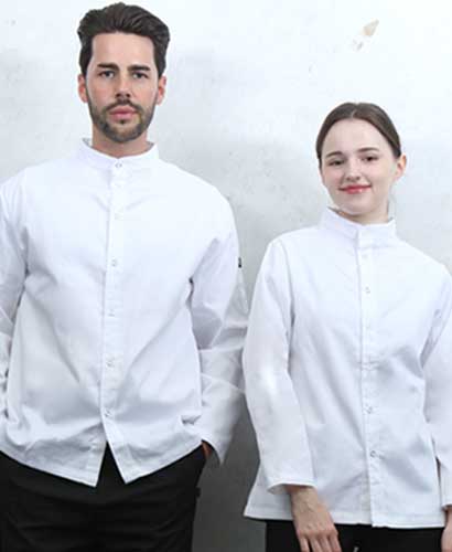 SKO-165-1 화이트 베이직 스탠딩카라 긴팔조리복