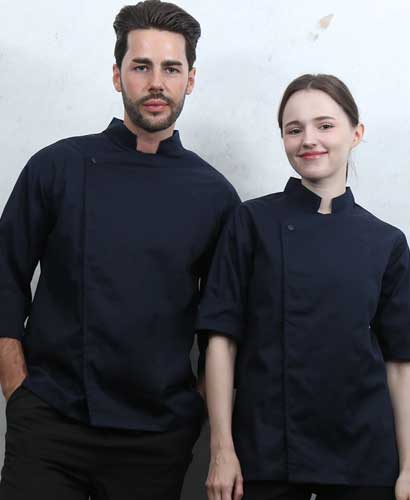 KO-230-3 네이비 원포인트 스냅 조리복 ㅡㅡ [반팔/칠부 겸용]