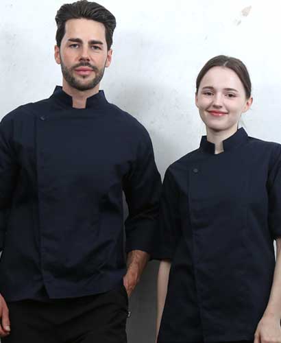 KO-230-3 네이비 원포인트 스냅 조리복 ㅡㅡ [반팔/칠부 겸용]