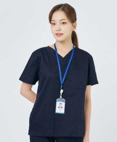S101W-1 여성 쿨스판 V넥 베이직 스크럽 네이비