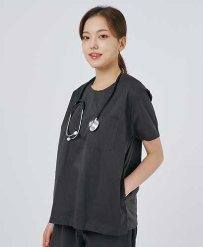 S101W-2 여성 쿨스판 V넥 베이직 스크럽 그레이