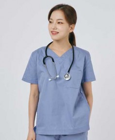 S101W-3 여성 쿨스판 V넥 베이직 스크럽 인디고