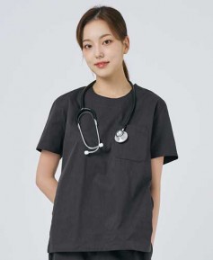 S201W-2 여성 쿨스판 크루넥 베이직 스크럽 그레이