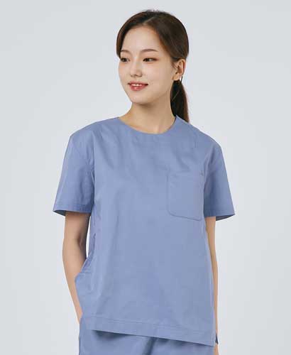 S201W-3 여성 쿨스판 크루넥 베이직 스크럽 인디고