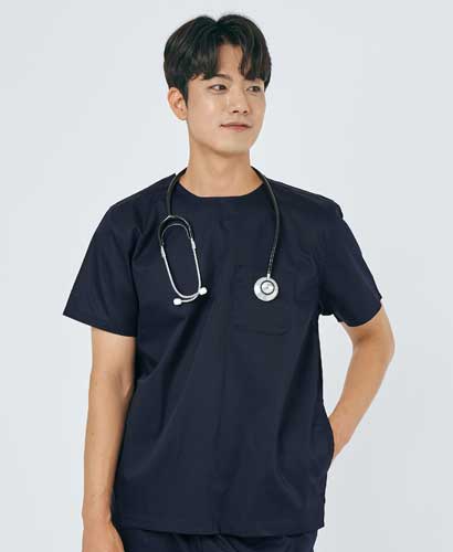 S201M-1 남성 쿨스판 크루넥 베이직 스크럽 네이비