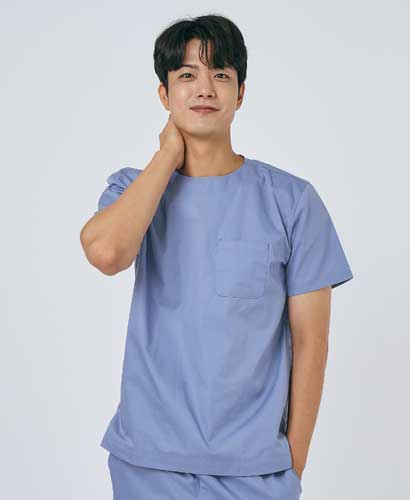 S201M-3 남성 쿨스판 크루넥 베이직 스크럽 인디고