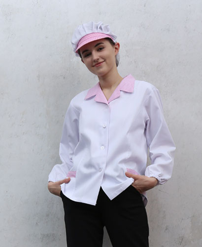 SHA-636 30수 핑크체크 카라위생복ㅡ(얇은원단)