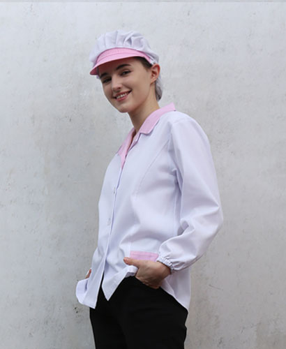 SHA-35 20수 핑크체크 카라위생복