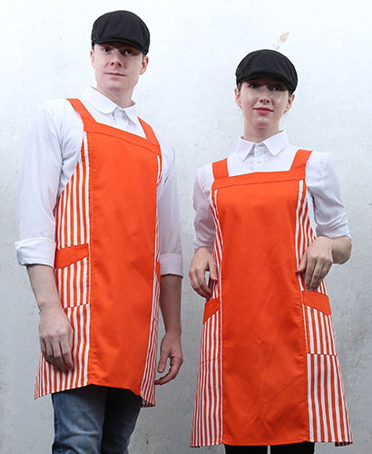 SAP-08-1 옆줄무늬배색 앞치마 오렌지줄