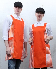 SAP-08-1 옆줄무늬배색 앞치마 오렌지줄