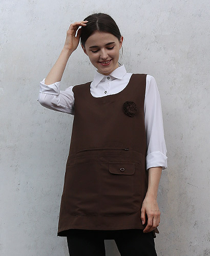 SAP-734 커피색 꽃 원피스 앞치마