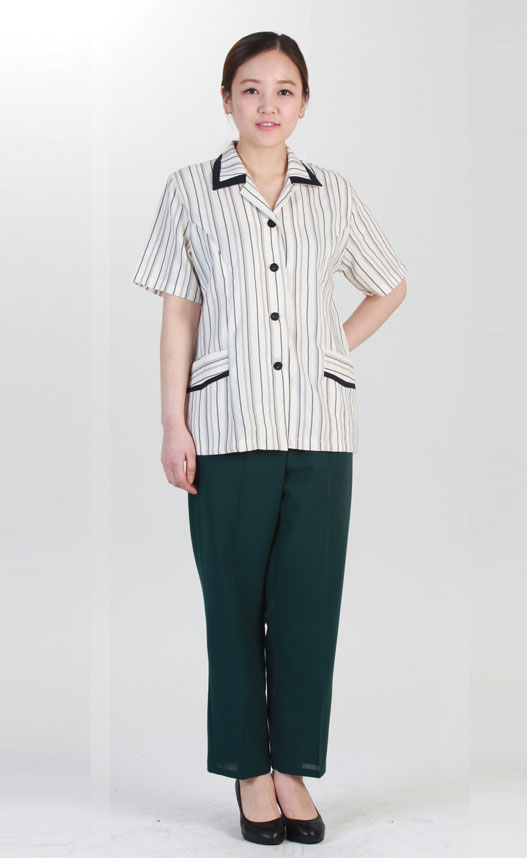 SCL-39 베이지 줄 유니폼 반팔/긴팔