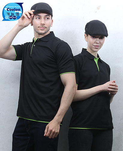 DT-162 검정 쿨론 이중 카라 반팔 티ㅡㅡ(주머니 없음)