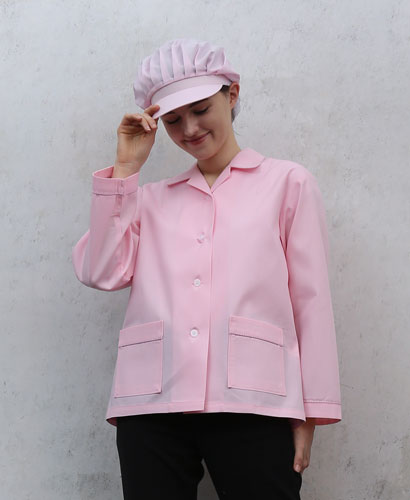 SHA-25 분홍 체크 파이핑 위생복