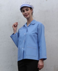 SHA-26 하늘색 체크파이핑 위생복