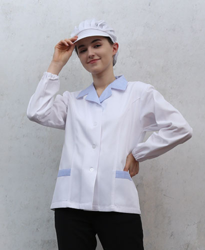 SHA-33 20수 하늘체크 소매밴드 위생복