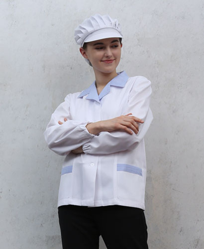 SHA-33 20수 하늘체크 소매밴드 위생복