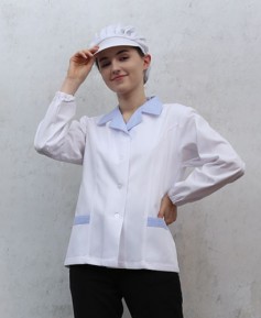 SHA-33 20수 하늘체크 소매밴드 위생복