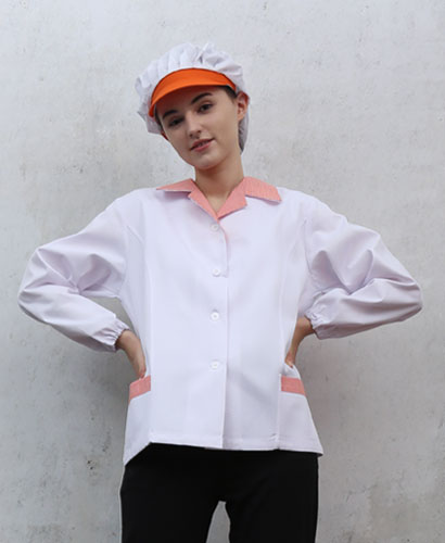 SHA-641-1 20수 주황 체크카라 위생복