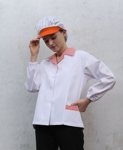 SHA-641-1 20수 주황 체크카라 위생복